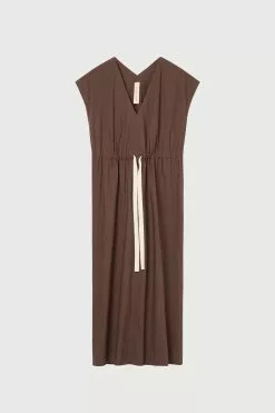 LM Poplin V-Neck Dress -Dress store 2 LMPoplinV NeckDress Chocolate scaled