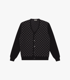 Check Merino Cardigan Charcoal