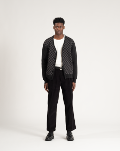 Check Merino Cardigan Charcoal -Dress store AW 21 On Model Web Res Check Merino Cardigan 000