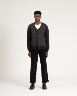 Check Merino Cardigan Charcoal -Dress store AW 21 On Model Web Res Check Merino Cardigan 001