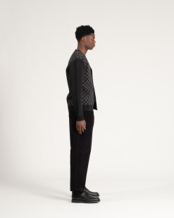 Check Merino Cardigan Charcoal -Dress store AW 21 On Model Web Res Check Merino Cardigan 002
