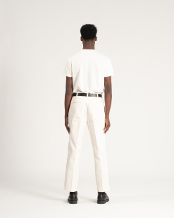 Twill Flat Front Pant Natural -Dress store AW 21 On Model Web Res Flat Front Taper Twill 014