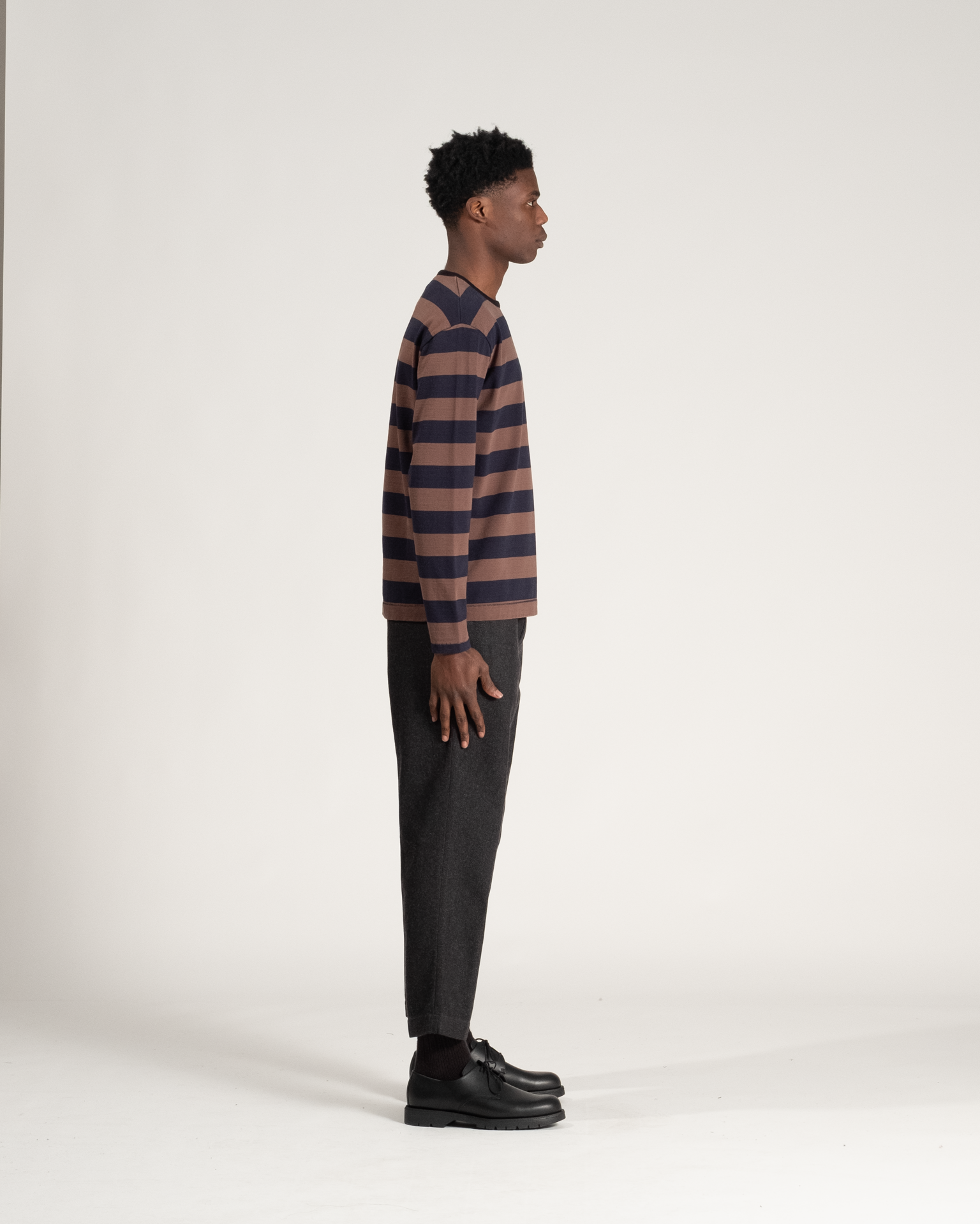 Bar Stripe Tee L/S Navy/Brown - Image 4