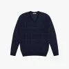 Alpaca Wool Check V-Sweater Navy