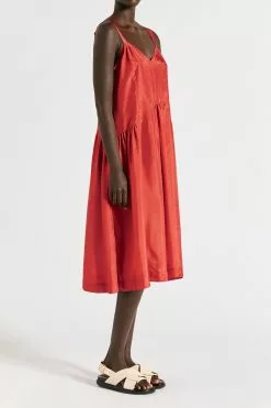 LM Classic V Neck Gathered Slip -Dress store LMClassicVNeckSlip Red 3 scaled