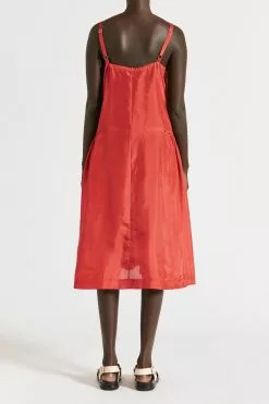 LM Classic V Neck Gathered Slip -Dress store LMClassicVNeckSlip Red 4 scaled