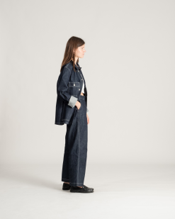 Four Pocket Chore Coat Dark Denim -Dress store Spring 21 On Model Hi Res 483