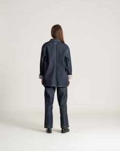 Four Pocket Chore Coat Dark Denim -Dress store Spring 21 On Model Hi Res 484